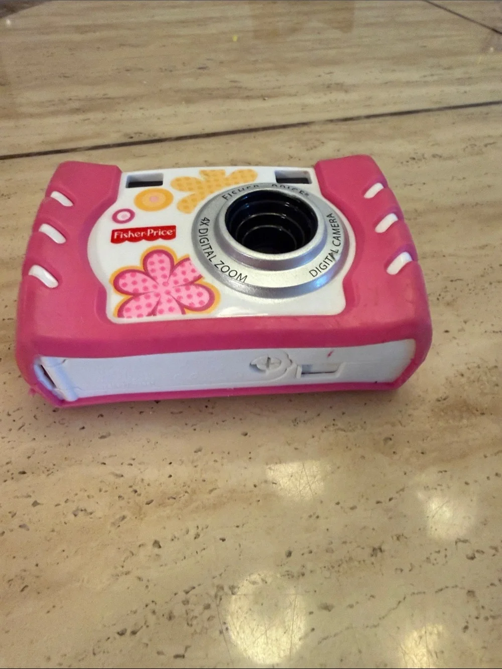 Fisher-Price Pink and White Kids Toy Camera with Flower Graphics